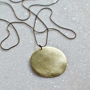 Circle Necklace, Full Moon Brass Necklace with Round Pendant, Minimalist Jewelry image 1