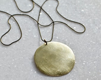 Circle Necklace, Full Moon Brass Necklace with Round Pendant, Minimalist Jewelry