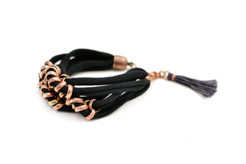 Fabric Bracelet Friendship Bracelet Black Bracelet Layer Bracelet Hippie Jewelry Woven Bracelet Everyday Bracelet Tassel Bracelet