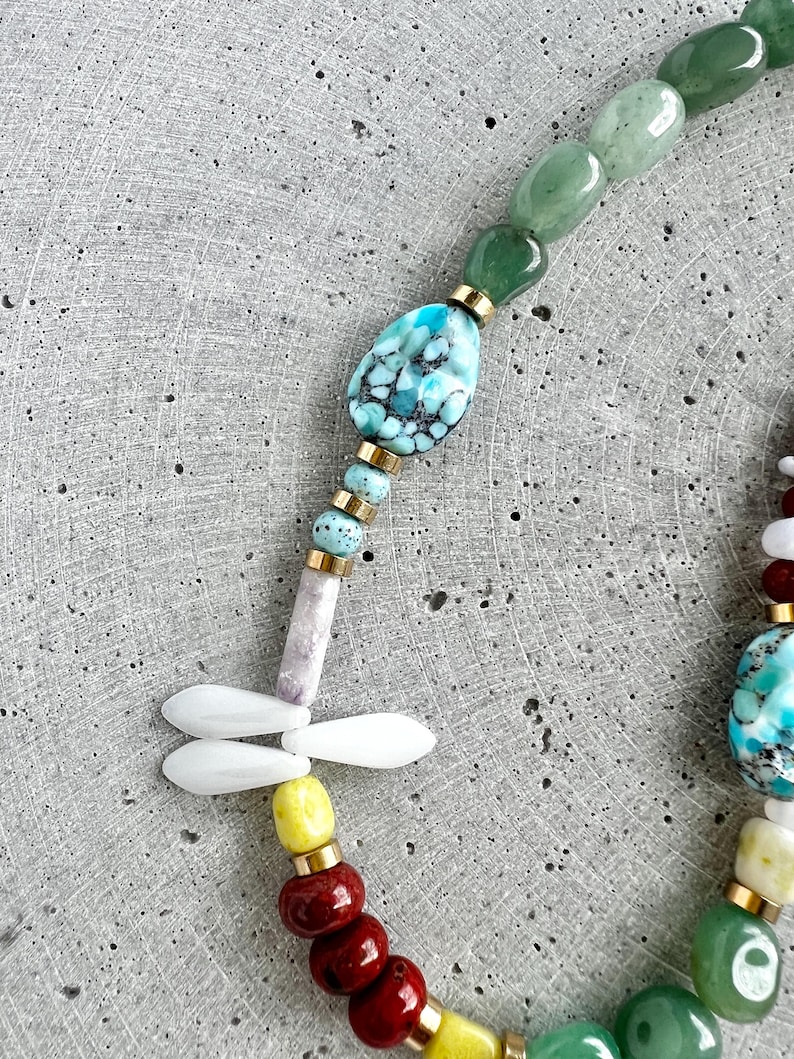 Mixed Gemstone Necklace with Vintage Glass Beads, Jasper, Green Aventurine, Jade and Agate image 4