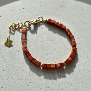 Red Jasper Bracelet, Minimalist Cube Beads Bracelet, Red Unisex Jewelry image 10
