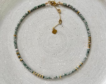 Green Spot Jasper Necklace, Handmade Gemstone Jewelry, Adjustable Stone Necklace