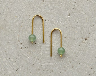 Aventurine Arc Earring, Minimalist Gift Idea, Gemstone Dangle Earring, Green Jewelry