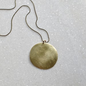 Circle Necklace, Full Moon Brass Necklace with Round Pendant, Minimalist Jewelry image 3