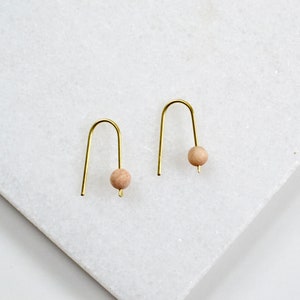Sunstone Earrings, Minimal Brass Arc Earrings, Modern Abstract Jewelry, Arch Earrings