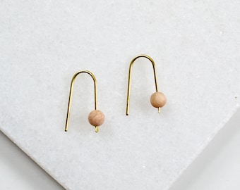 Sunstone Earrings, Minimal Brass Arc Earrings, Modern Abstract Jewelry, Arch Earrings