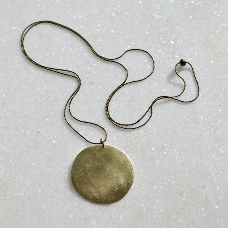 Circle Necklace, Full Moon Brass Necklace with Round Pendant, Minimalist Jewelry image 7