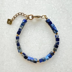 Lapis lazuli kubusarmband, eenvoudig unisex edelsteenarmsieraad, cadeau-idee voor hem en haar