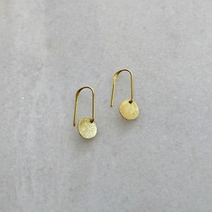 Minimalistic Drop Earrings, Modern Circle Earrings, Golden Brass Jewelry image 10