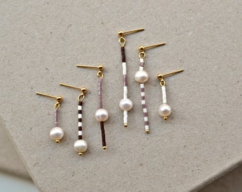 Mix and Match Striped Dangle Earrings with Glass Beads and Sweetwater Pearl