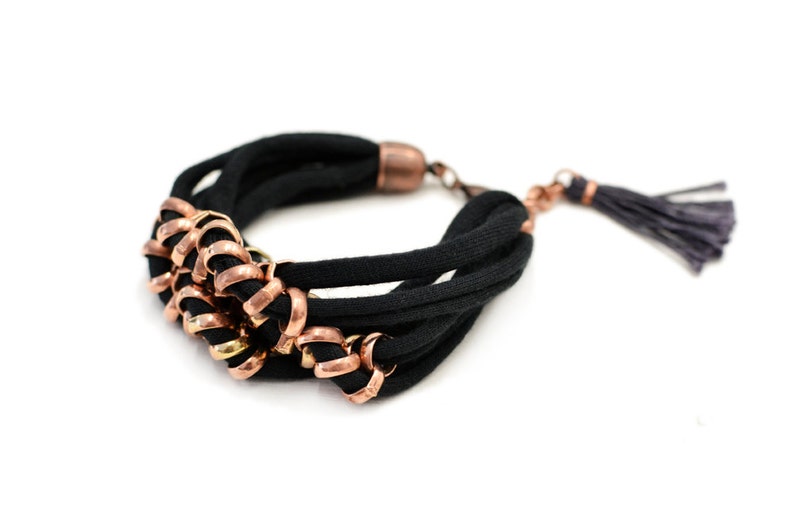 Fabric Bracelet Friendship Bracelet Black Bracelet Layer Bracelet Hippie Jewelry Woven Bracelet Everyday Bracelet Tassel Bracelet