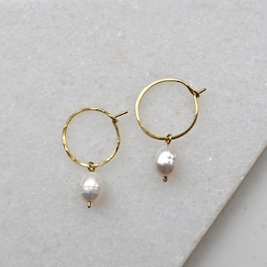Freshwater Pearl Hoop Earrings, White Pearl Huggies, Creole Earrings