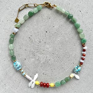 Mixed Gemstone Necklace with Vintage Glass Beads, Jasper, Green Aventurine, Jade and Agate image 3