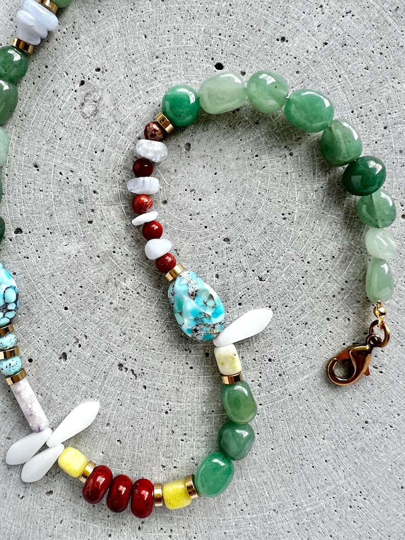 Mixed Gemstone Necklace with Vintage Glass Beads, Jasper, Green Aventurine, Jade and Agate image 2