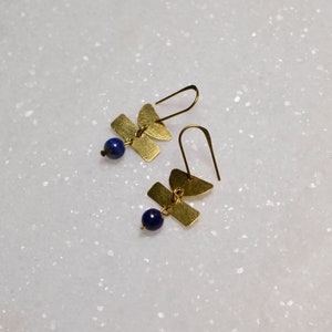 Geometric Dangle Earrings with Gemstone Bead, Minimalist Brass Jewelry, Shapes Earring image 7