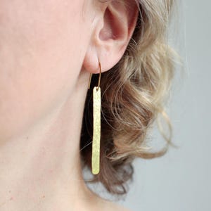 Long geometric Earrings made of Hammered Brass, Minimalist Gold Jewelry, Modern abstract Jewelry, Rectangle Shape