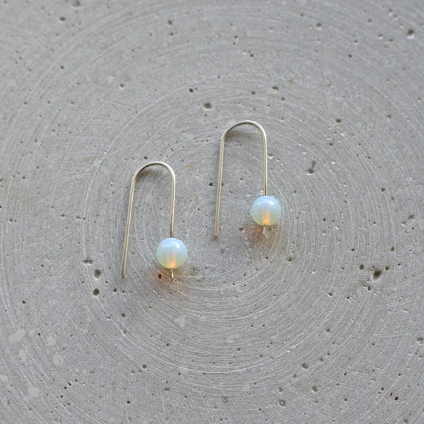 Opalite Earrings, Minimalist Arc Earrings, Sterling Silver Dangle Earring with Gemstone, Light Weighted Jewelry