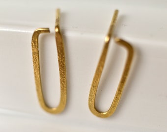 Paperclip Earrings, Hammered Brass Ear Posts, Minimalist Earrings