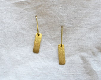 Hammered Brass Earrings, Geometric Dangle Earrings, Minimalistic Rectangle Earrings, Golden Earrings