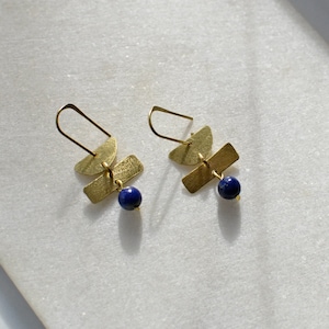 Geometric Dangle Earrings with Gemstone Bead, Minimalist Brass Jewelry, Shapes Earring image 5