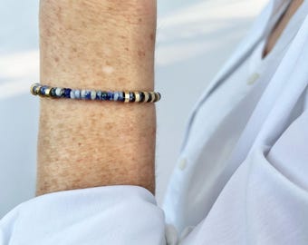 Sodalite Bracelet, Blue Gemstone Friendship Bracelet with Adjustable Length