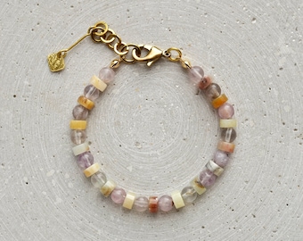 Bracelet fluorite violette et amazonite, bijoux en pierre naturelle pastel, bracelet en pierres précieuses vertes ou violettes