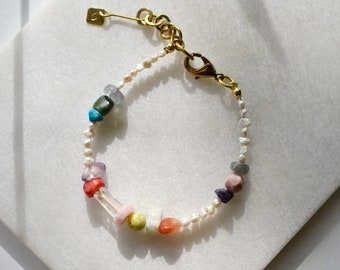 Thirteen Gemstones Bracelet, Vintage Beads Bracelet, Gift for Good Luck