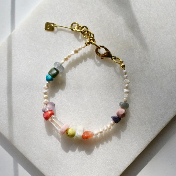 Thirteen Gemstones Bracelet, Vintage Beads Bracelet, Gift for Good Luck