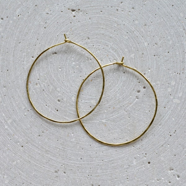 Skinny Hammered Brass Creole Earrings, Everyday Minimalist Jewelry, Gift for Sister