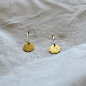 Minimalistic Drop Earrings, Modern Circle Earrings, Golden Brass Jewelry image 4