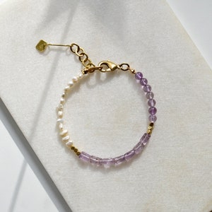 Beaded Gemstone Bracelet, Vintage Amethyst and Freshwater Pearl Bracelet