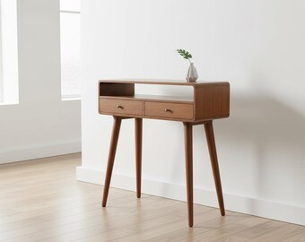 Curved Chestnut Mango Console Drawers Shelf Scandinavian Interior