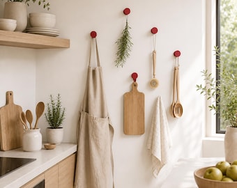Red Wall Hook Set | Minimalist No Drill Hook | Scandinavian Modern Hook | PearlHooks Round Wall Organizer | Bathroom Entryway Towel Hook