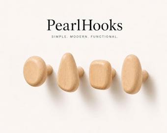 Wood Wall Hooks Set of 4, Natural Beech Wood Hooks, Scandinavian Coat Hooks, Minimalist Entryway Organizer, Modern Wooden Wall Decor