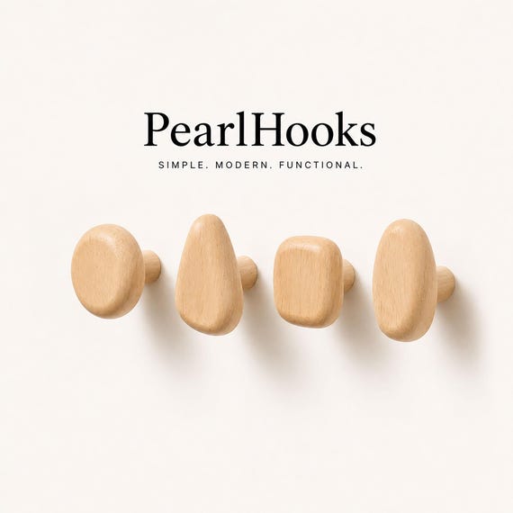 Wood Wall Hooks Set of 4, Natural Beech Wood Hooks, Scandinavian Coat Hooks, Minimalist Entryway Organizer, Modern Wooden Wall Decor