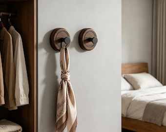 Solid Walnut Wall Hook, Modern Suction Coat Hanger, Bathroom Organizer Wood Decor