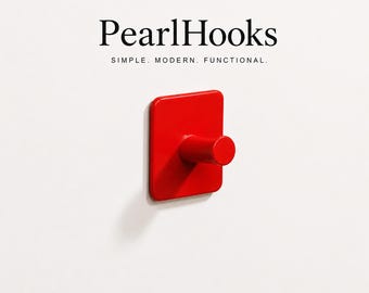 Red Wrought Iron Wall Hook | Minimalist No Drill Hook | Scandinavian Modern Coat Hook | PearlHooks Entryway Organizer | Bathroom Towel Hook