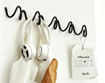 Minimalist Black Metal Hook, Wavy Iron Towel Hanger, Artistic Wall Organizer for Small Spaces
