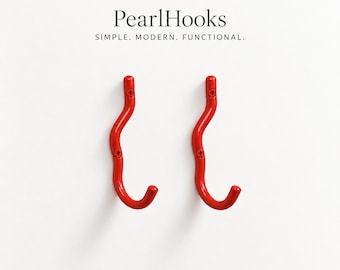 Red Wave Wall Hooks, Powder-Coated Iron Coat Hooks, Colorful Entryway Bathroom Decor, Sets of 2 4 6| Modern Iron Coat Hooks