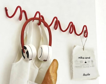 Minimalist Red Metal Hook, Wavy Iron Towel Hanger, Artistic Wall Organizer for Small Spaces