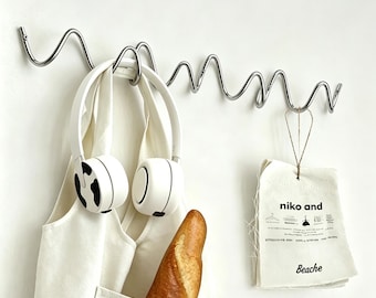 Minimalist Silver Metal Hook, Wavy Iron Towel Hanger, Artistic Wall Organizer for Small Spaces| Industrial style decoration