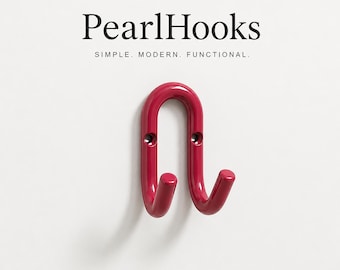 Raspberry Red Iron Wall Hook | Minimalist Scandinavian Hook | Modern Coat & Towel Hook | PearlHooks Wall Organizer | Stylish Entryway Decor