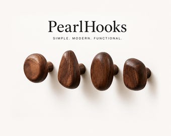 Organic Walnut Wood Wall Hooks Set, Scandinavian Coat Hooks for Entryway, Bathroom, Hats and Bags