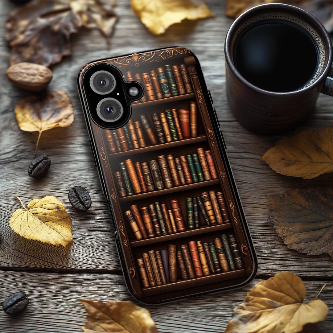 Bookshelf Phone Case, Colorful Books Vintage Design, 2D Game Graphics, Black Background, Art ...