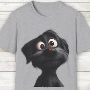 Black Dog and Ladybug Cartoon Softstyle T-Shirt - Cute Dog Lover's Tee, Whimsical Animal Shirt, Expressive Pet Top, Playful Puppy Tee,