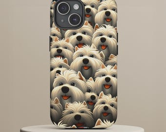 Tough Cases, West Highland White Terrier Dog Phone Cover, Cute Cartoonish Design, Dark Blue Background, Terrier Lovers Gift, Protective