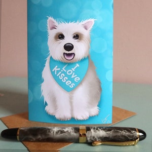 I love Kisses, Grußkarte, Westie, Personalisierung, World Of The Westie, Geburtstagskarte, Liebe, niedlich, gemacht von Kat Busby