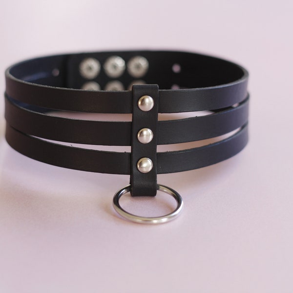 Handgefertigtes schwarzes Echt Leder Halsband/Halsband in 30 mm Breite