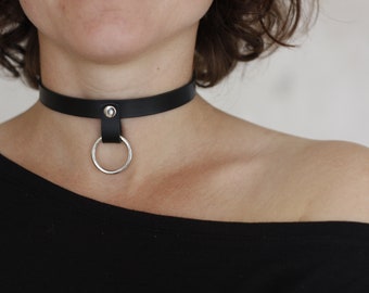 Black Leather choker O ring choker Handmade unique choker