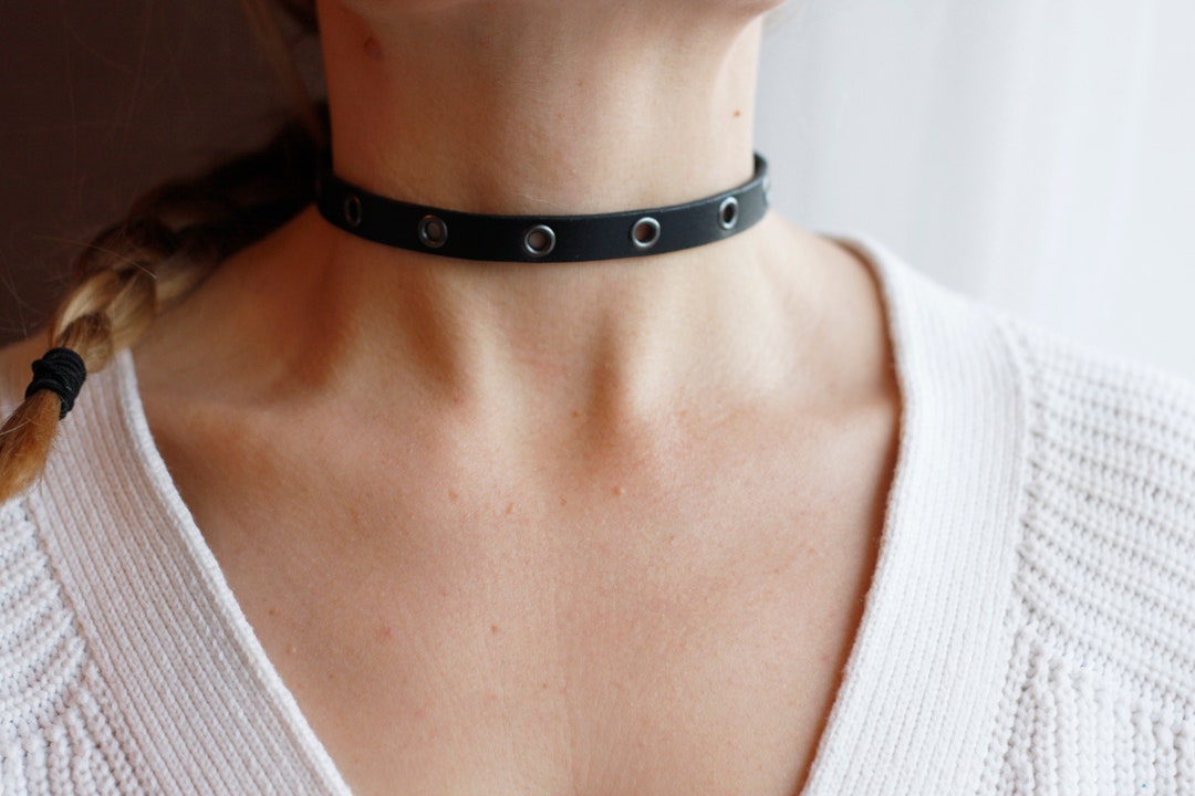 【EVERYBIRTHDAY】Stone Black Leather Choker The Nona Choker -- Black Leather Choker - Etsy
